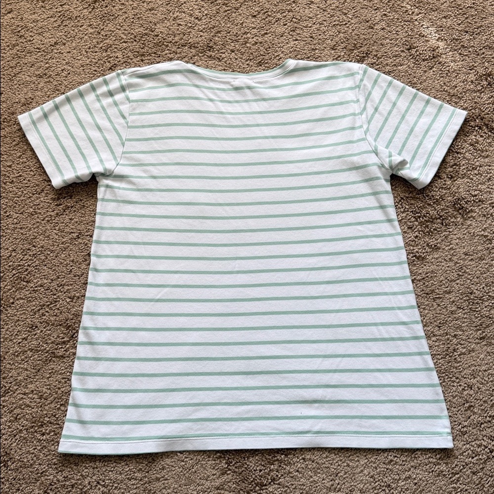 Lake Pajamas Pima Cotton Crewneck Short Sleeve Striped Green White Tee - Picture 7 of 7